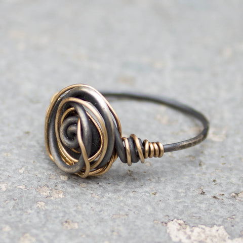 Ice & Fire Collection: Oxidized sterling silver and 14K goldfill wire ring