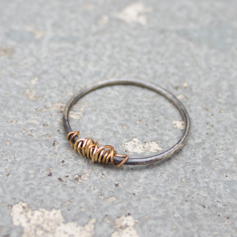 Ice & Fire Collection: Oxidized sterling silver and 14K goldfill stackable ring