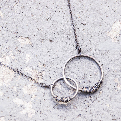 Simply Sterling Collection: Two wire-wrapped circles necklace