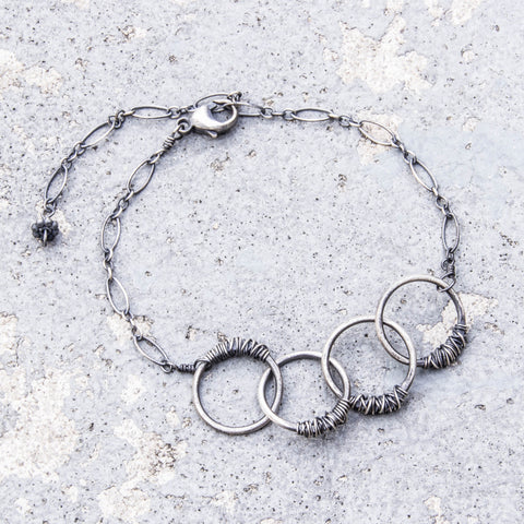 Simply Sterling Collection: Four small wire-wrapped circles bracelet