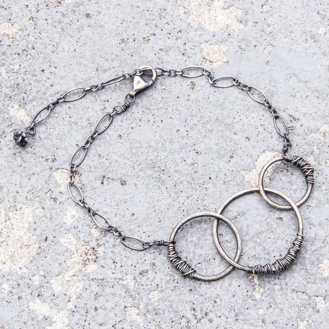 Simply Sterling Collection: Three small wire-wrapped circles bracelet