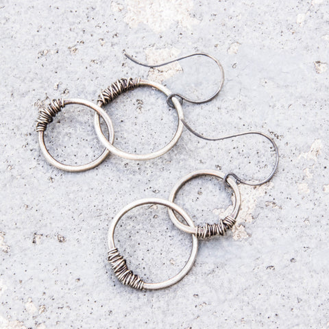 Simply Sterling Collection: Small wire-wrapped conjoined circles earrings