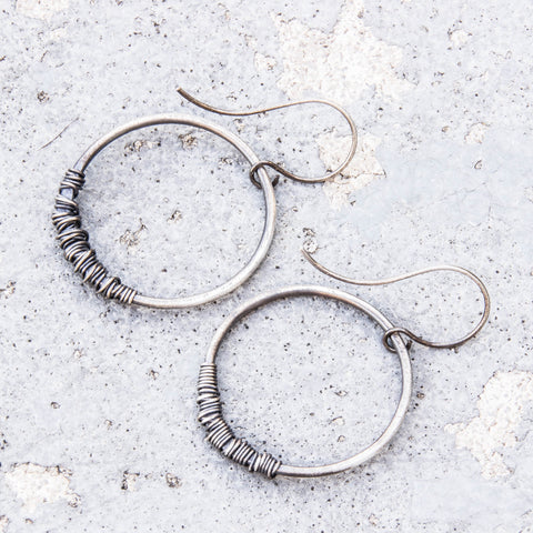 Simply Sterling Collection: Large wire-wrapped circles earrings