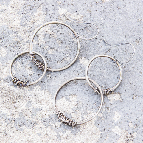 Simply Sterling Collection: Large wire-wrapped conjoined circles earrings