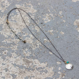 Stamped Metals Collection: Oxidized sterling silver small stamped disc with 14K goldfill and turquoise