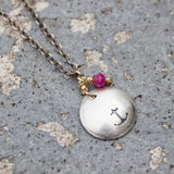 Stamped Metals Collection: Oxidized sterling silver small stamped disc with 14K goldfill and ruby