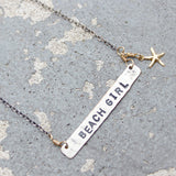 Stamped Metals Collection: Stamped sterling silver bar necklace with 14K goldfill charm