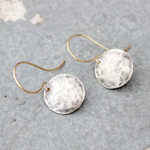 Stamped Metals Collection: Oxidized sterling silver small hammered disc earrings