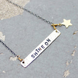 Stamped Metals Collection: Stamped sterling silver bar necklace with 14K goldfill charm