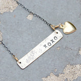 Stamped Metals Collection: Stamped sterling silver bar necklace with 14K goldfill charm