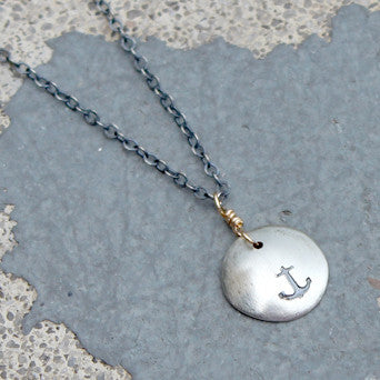 Stamped Metals Collection: Oxidized sterling silver small stamped disc with 14K goldfill