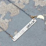 Stamped Metals Collection: Stamped sterling silver bar necklace with 14K goldfill charm