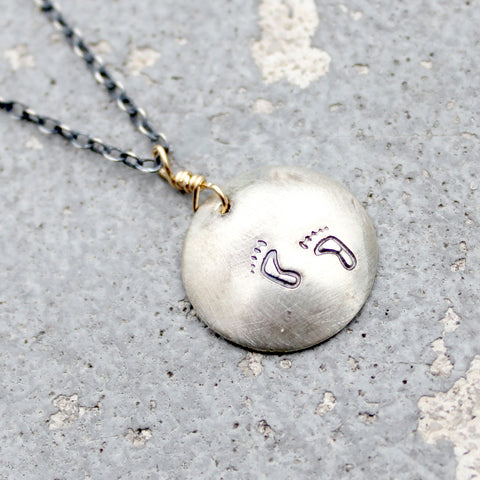 Stamped Metals Collection: Oxidized sterling silver small stamped disc with 14K goldfill