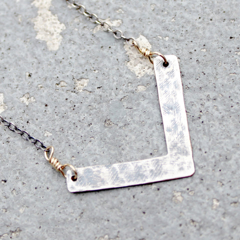 Stamped Metals Collection: Oxidized sterling silver single chevron with 14K goldfill