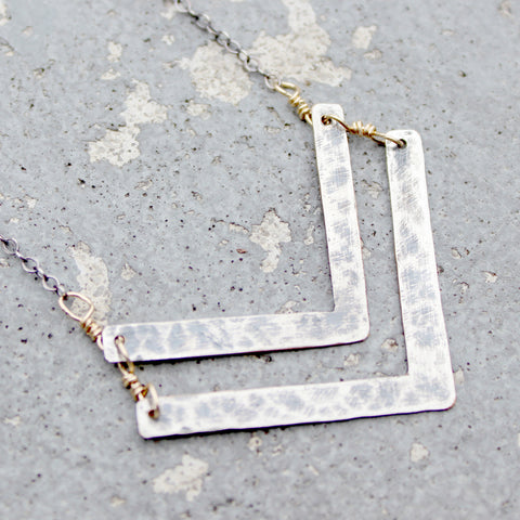 Stamped Metals Collection: Oxidized sterling silver double chevron with 14K goldfill