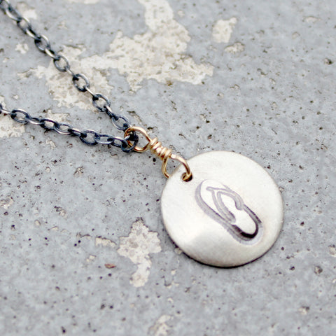 Stamped Metals Collection: Oxidized sterling silver small stamped disc with 14K goldfill